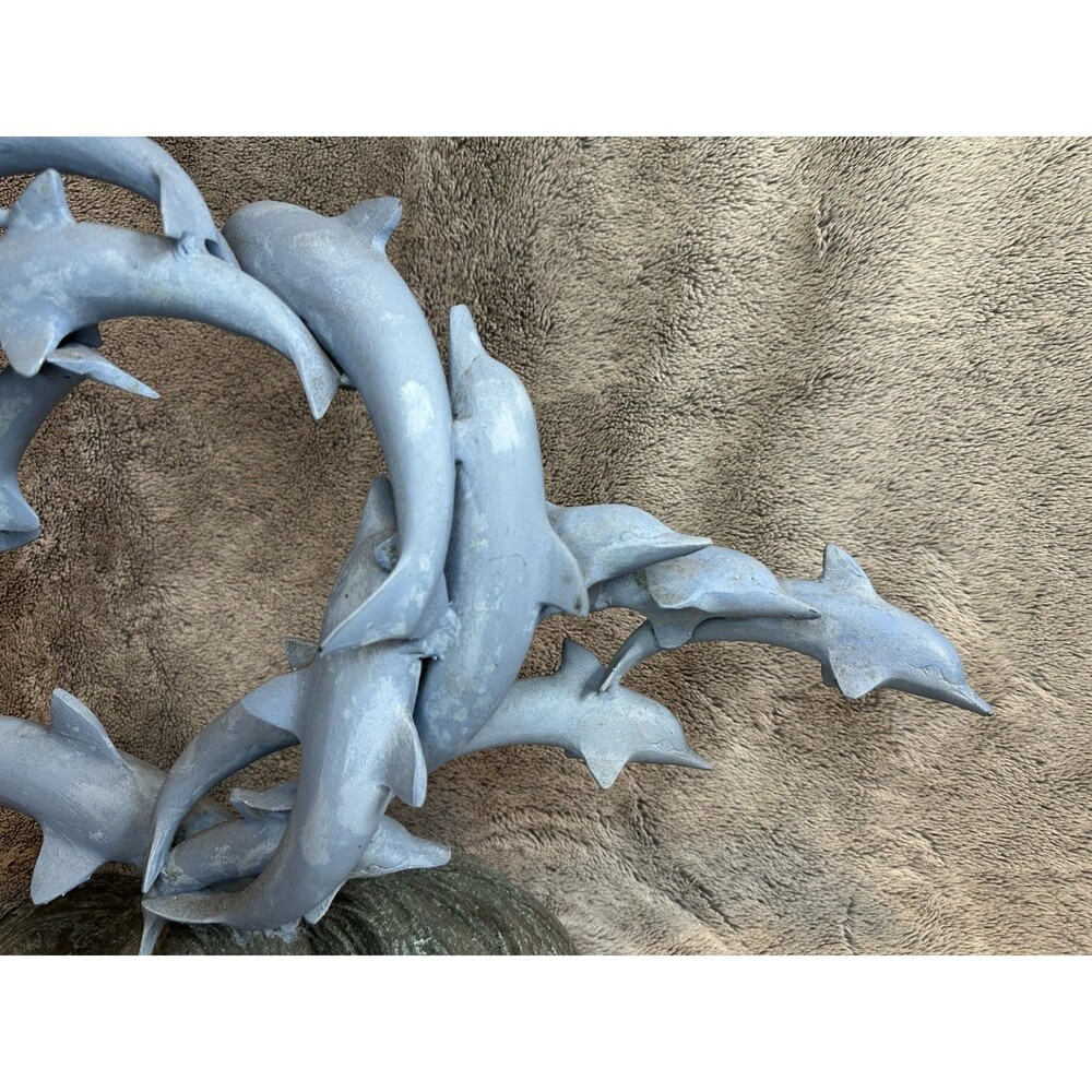 Large Bronze Dolphin Sculpture on Wave Base – Heavy 15.4 lb Art‎ Decor - Picture 11 of 14